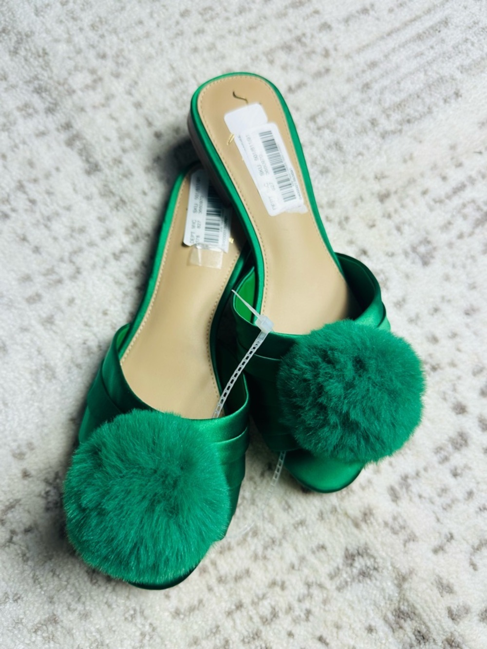 ANTONIO MELANI Emerald Satin Pom-Pom Sandals - Picture 9 of 14